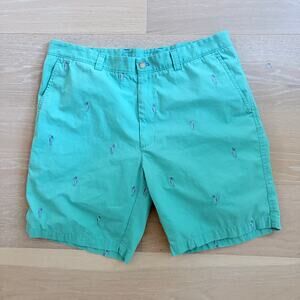 J. McLaughlin Men's Chino Bermuda Shorts Cotton Embroidered Seahorse Seafoam 36